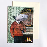 Shark Card and envelope. Anthropomorphic shark illustration with shark wearing clothes 
