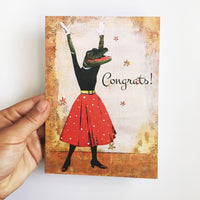 Hand holding illustrated greeting card. Pergamo Paper Goods