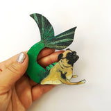 Unique Handmade Gifts for Pug Lovers - Illustrated Mermaid Pug Magnet www.pergamopapergoods.com