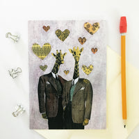 Gay giraffe greeting card. Gay card. Two giraffes in love. Dressed up giraffes. Gay marriage card, gay love card.