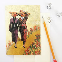 lesbian card, card for lesbian couple, lesbian wedding card, fox illustration, fox ladies