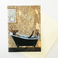 Bathtub Deer Card - Funny Animal Greeting Cards - Art Cards for Animal Lovers by Pergamo Paper Goods