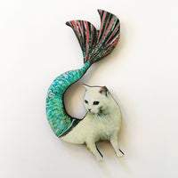 Mermaid Magnet Set | Cat Magnet  | Pug Magnet | Animal Refrigerator Magnets | Illustrated Wood Magnet | Laser Cut Wood Kitchen Gift