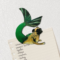 Unique Handmade Gifts for Pug Lovers - Illustrated Mermaid Pug Magnet www.pergamopapergoods.com