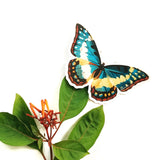 Colorful butterfly vinyl sticker with real leaf for context