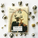 Greeting card holiday set, Deer couple in love, Deer under the mistletoe