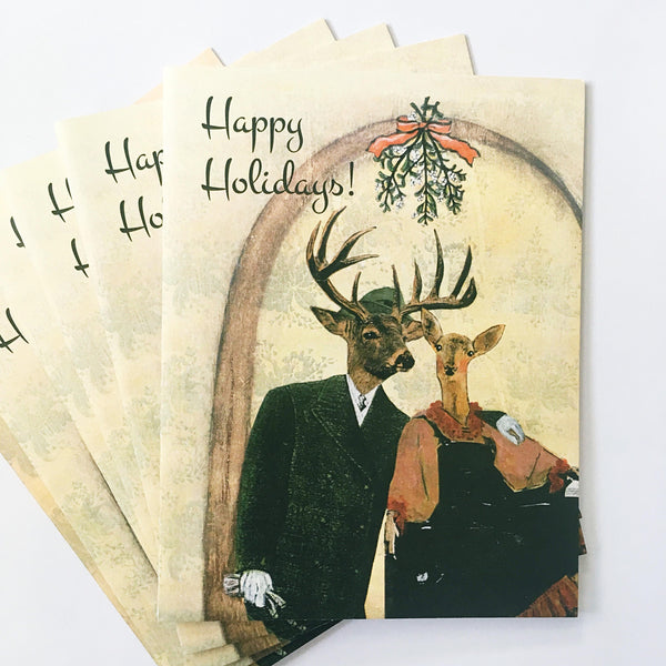 Retro Vintage Valentine Deer Holiday card