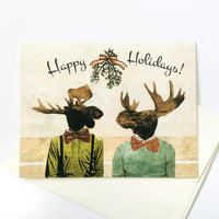 Moose Holiday Cards, Moose cards, Gay moose cards, Gay cards, gay art, mixed media art, dressed up moose