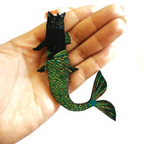 Hand holding black cat mermaid Christmas Ornament