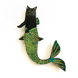 Handmade Gifts for Cat Lovers - Black Cat Mermaid Wooden Magnet www.pergamopapergoods.com