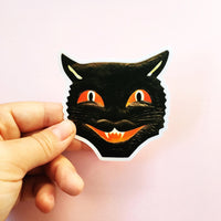Halloween Vinyl Sticker of a Black Cat Face
