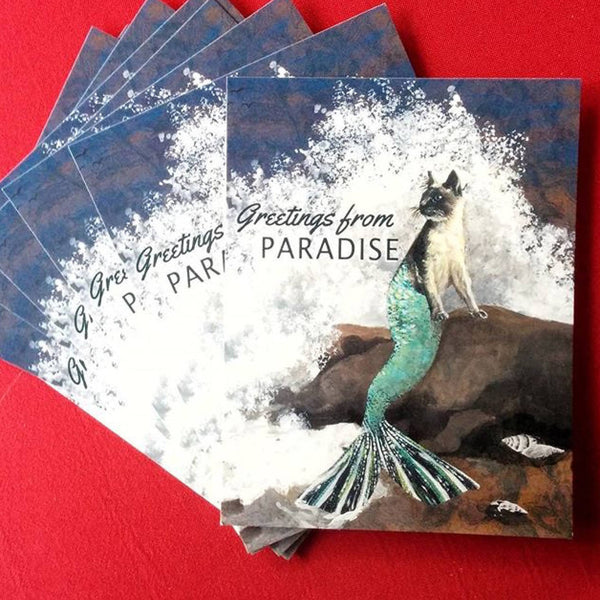 Mermaid Cat Postcard "Greetings from Paradise"