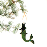 Mermaid Cat Ornament Hanging from Christmas Tree Branch