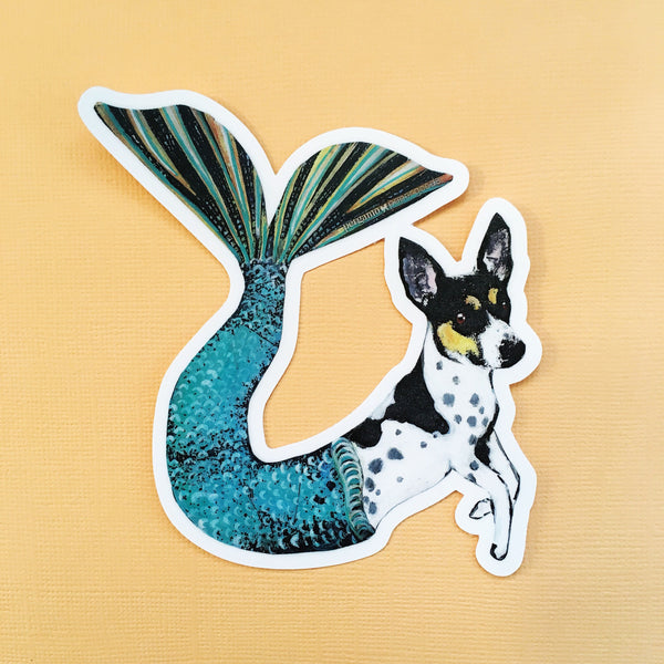 Mermaid Dog Vinyl Sticker - Rat Terrier