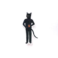 Illustrated cat sticker, black cat drinking coffee