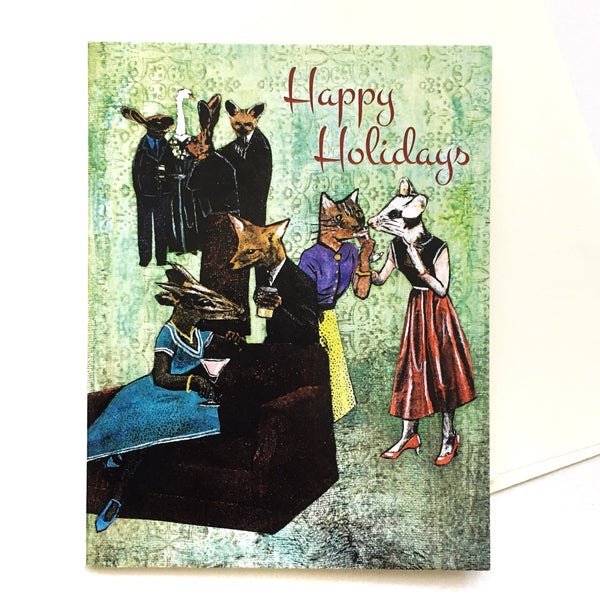 Holiday Party Card or Card Set, Weird Christmas Animals, Vintage Christmas Weird Holiday Stationery Set, Fancy Rescue Animal Wholesale Cards