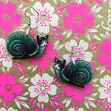 Weird Cat Earrings, Snail Jewelry, Kitschy Cat Lover Gifts, Funny Jewelry, Kitsch Cat Mom Gift, Illustrated Laser Cut Wood, Clip Ons Cats