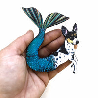 Mermaid Dog Magnet, Rat Terrier Gift, Dog Mermaid Gift, Weird Dog Art, Rat Terrier Memorial Art Fantasy Gift by Pergamo Paper Goods