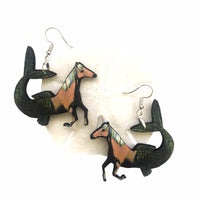 Fantasy Horse Earrings, Mermaid Horse Jewelry, Weird Earrings, Kitsch Earrings, Clip On Earrings, Illustrated Retro Horse Art, Horse Girl Earrings by Pergamo Paper Goods www.pergamopapergoods.com