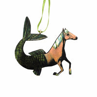 Fantasy Horse Ornament, Mermaid Christmas Decoration, Animal Rescue Foster, Gifts for Horse Lovers, Jockey Stable Mare Weird Illustrated Handmade Wholesale Ornaments by Pergamo Paper Goods www.pergamopapergoods.com.