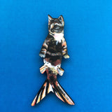Orange Mermaid Cat Magnet - Weird Cat Mom Gifts and Calico Cat Art by Pergamo Paper Goods