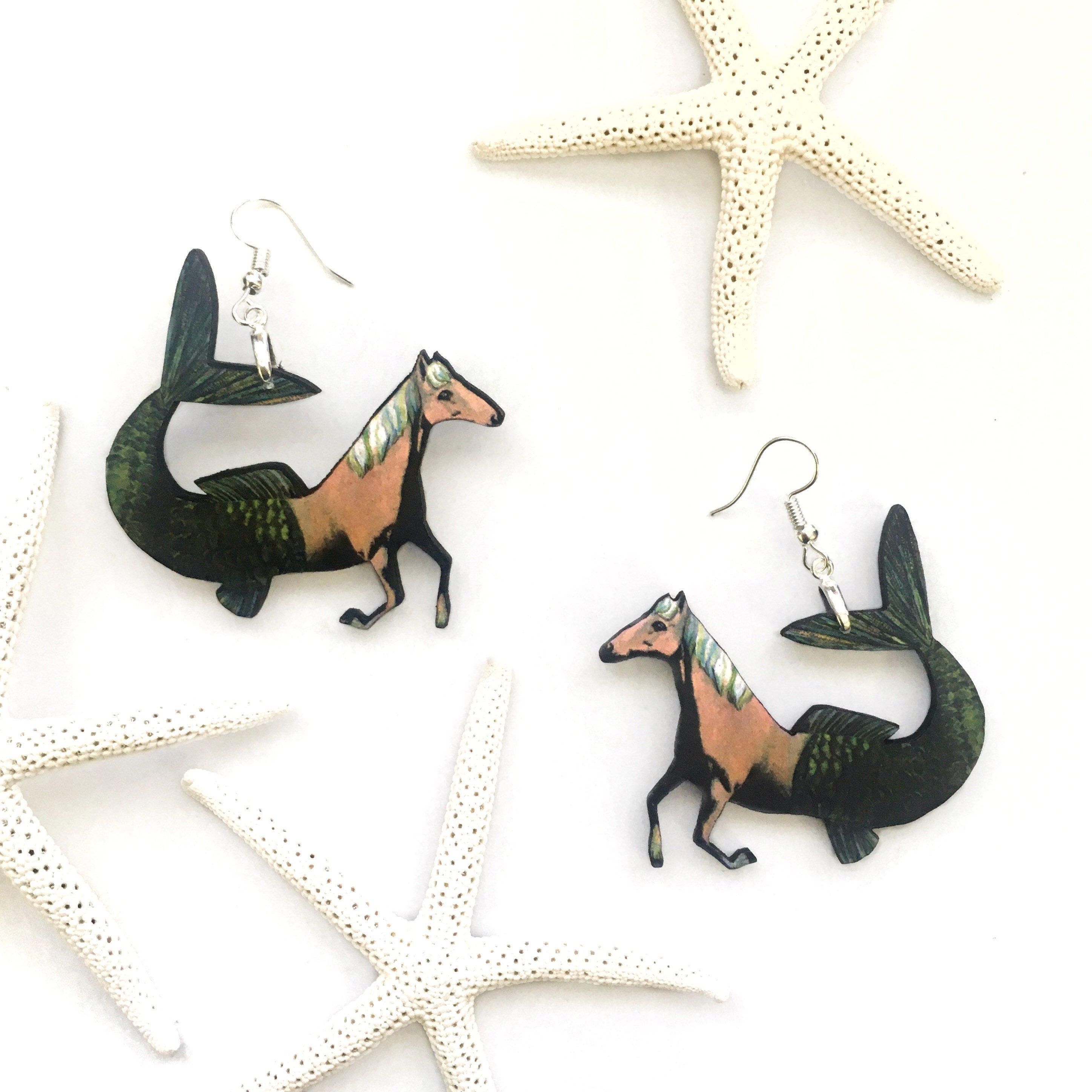 Mermaid Horse Earrings - Fantasy Earrings for Horse Lovers