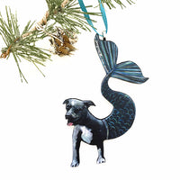 Blue Pitbull Ornament, Christmas Pet Memorial Gift, Wood Illustrated Mermaid Laser Cut Ornament, Dog Mom Gifts for Dog Lovers, Handmade Wholesale Ornaments by Pergamo Paper Goods www.pergamopapergoods.com