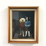 Dog Girls Painting, Original Animal Gift, Collage Wall Art, Mixed Media Kids, Vintage Weird Art Framed, Shitzu Boston Terrier Pekingese