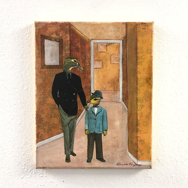 Office Ducks Painting, Original Animal Gift, Collage Wall Art, Mixed Media Animal Art, Vintage Painting, Weird Art on Canvas, Father and Son, Pergamo Paper Goods
