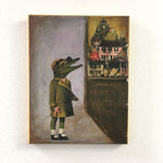 Alligator Painting, Original Animal Gift, Collage Wall Art, Mixed Media Animal Art, Vintage Christmas, Weird Art on Canvas
