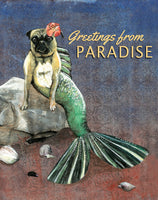 Mermaid Pug Postcard "Greetings from Paradise"