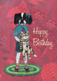 Illustrated card, Japanese Chin art, Japanese Chin illustration, fun birthday cards, quirky birthday cards, Dog and cat art