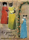 Birthday Cards for Cat Lovers - "It's Your Party" Sassy Cats Card by Pergamo Paper Goods