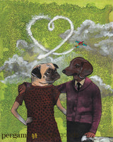 Vintage Inspired Dog Art - Pug + Dachshund Love Art Print by Pergamo Paper Goods