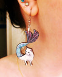 Handmade Laser Cut Jewelry for Cat Lovers - Mermaid Cat Earrings www.pergamopapergoods.com