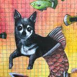 Original Dog Illustration- Chihuahua Mermaid- 8x10" Collage Painting By Gianna Pergamo (Pergamo Paper Goods)