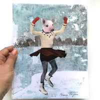 Pig Art - Ice Skating Pig Gift - Weird Vintage Inspired Gifts by Pergamo Paper Goods