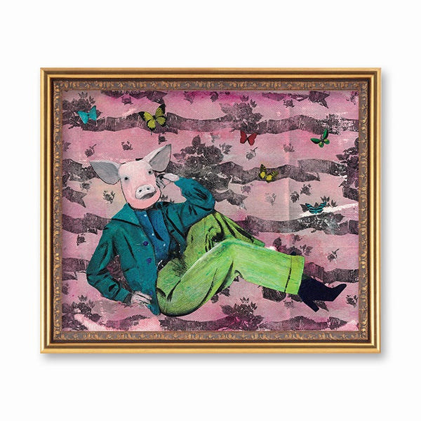 Weird Pig Art Print - Vintage Pig Wearing Clothes Art for Retro Home by Pergamo Paper Goods